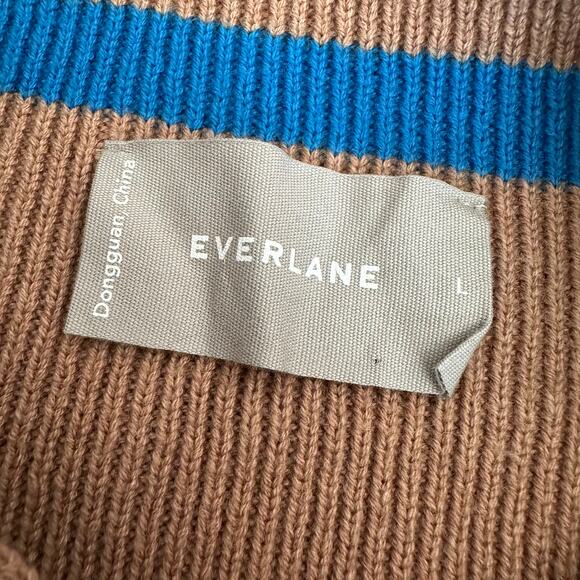 Everlane The Lace-Up Smock Sweater Chestnut Blue Stripe L - Picture 2 of 9